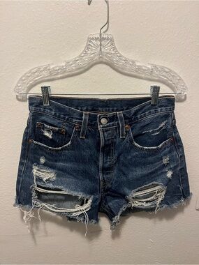 Levi's 501 Dark Blue Ripped Denim Cutoff Shorts